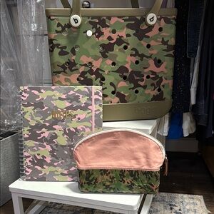 BOGG BAG Camouflage Tote with Pink and Green Accessories